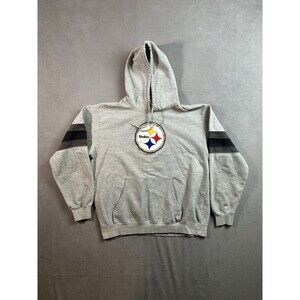 Pittsburgh Steelers Hoodie NFL Team Apparel Gray Large Pullover Sleeve Stripes